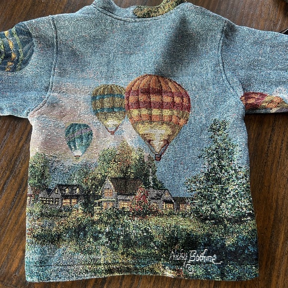 Sugar Street Weavers VTG 80 Cottagecore Boho Tapestry Hot Air Balloon Art Jacket - Picture 5 of 9